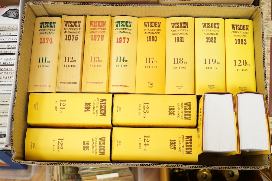 Wisden - Cricketers' Almanack: 1974-77, 1980-94, 1996-2019, (43 vols.), num. illus. and adverts.; original cloth and d/wrappers; Playfair Cricket Annual: 1950-57, 1959-61, 1964-67, 1970, 1972 and 1973, coloured pictorial